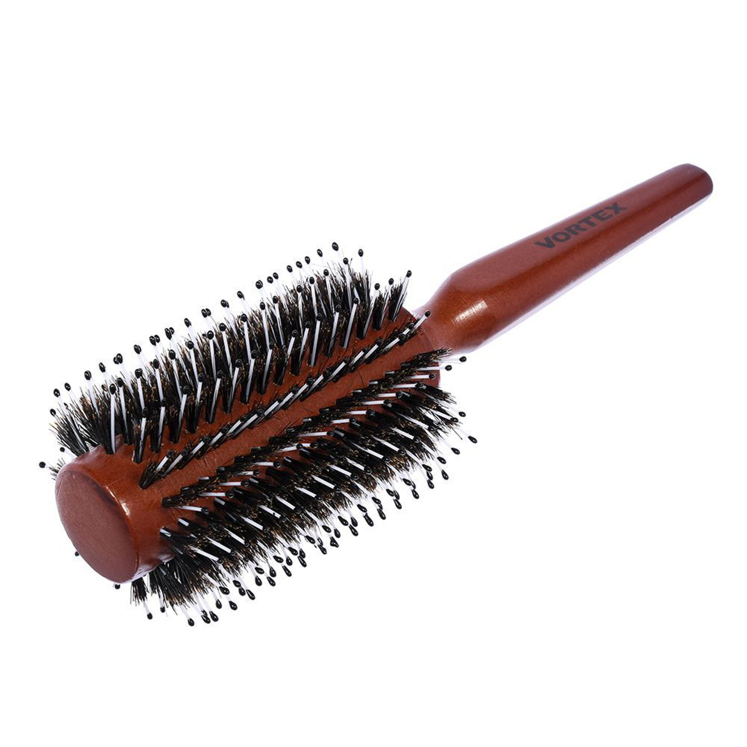 яяяРасческа деревянная, брашинг, D-7,5х23 см, с пластиковыми зубчиками и натуральной щетиной "VORTEX" /