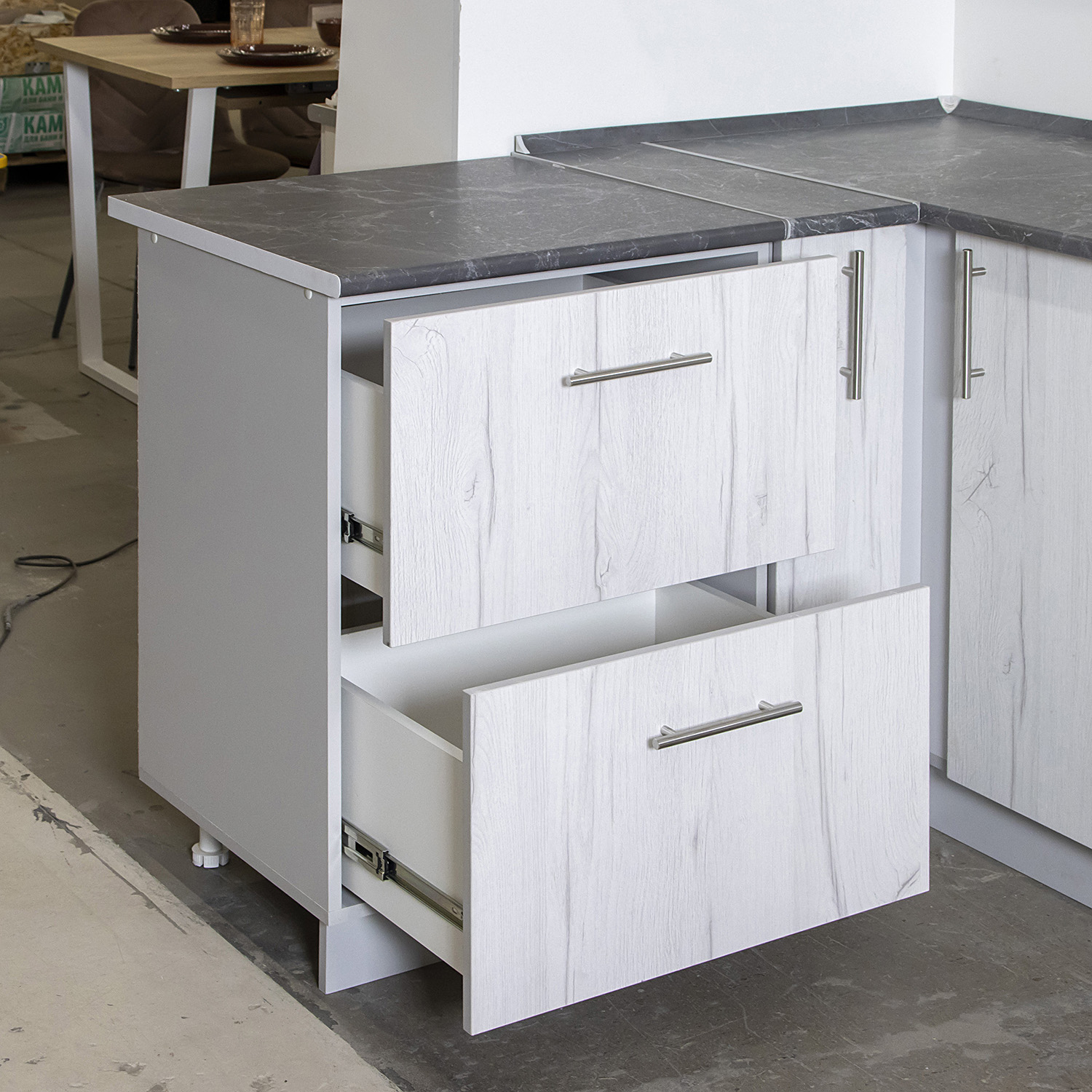 Шкаф напольный 400х850х600 мм BROZEX-WOOD Camellia, с двумя ящиками, серый / юта