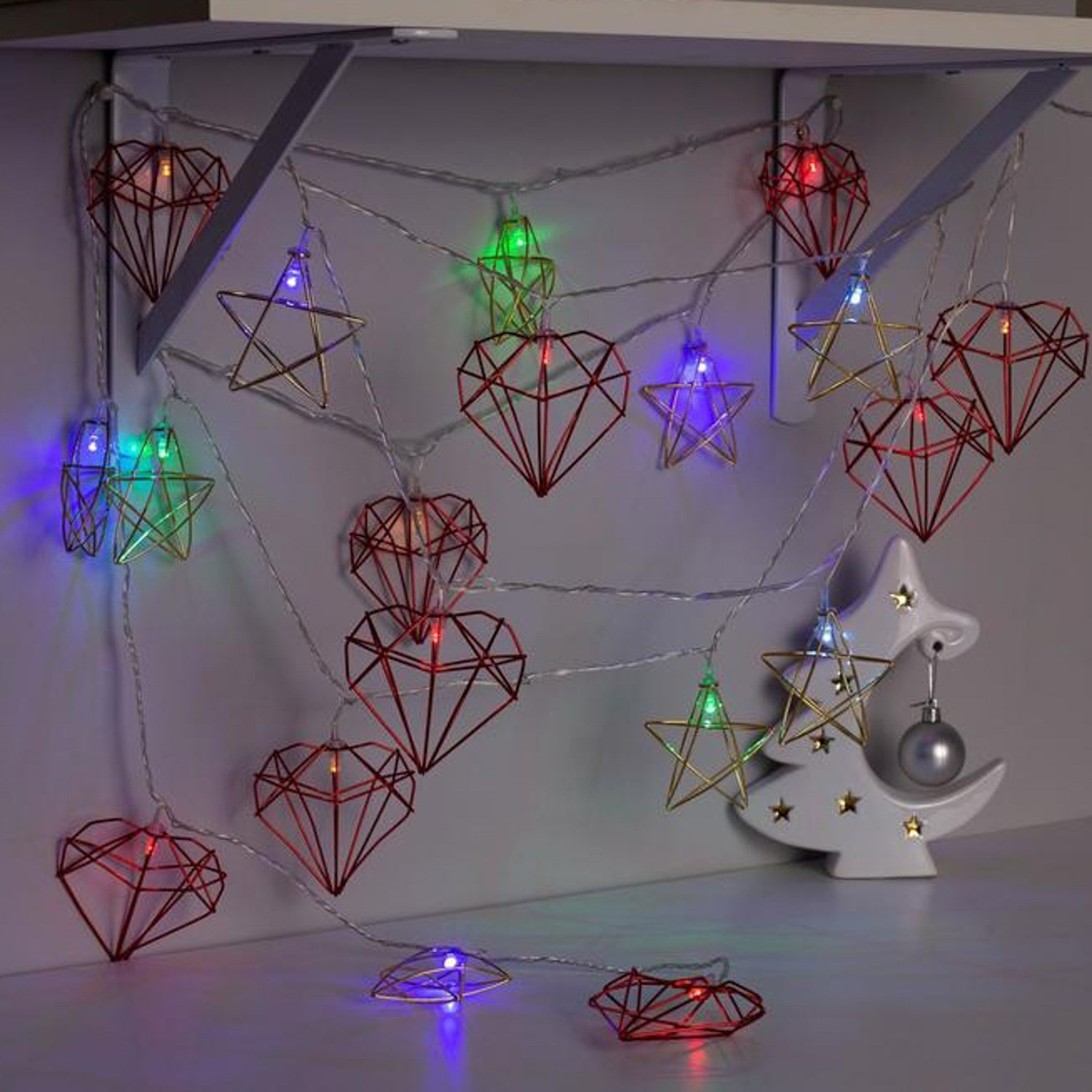 НИТЬ, 4 м, с насад. “Звезда и сердце”, Н.С. LED-20-220V, 8 режимов, МУЛЬТИ 3590751