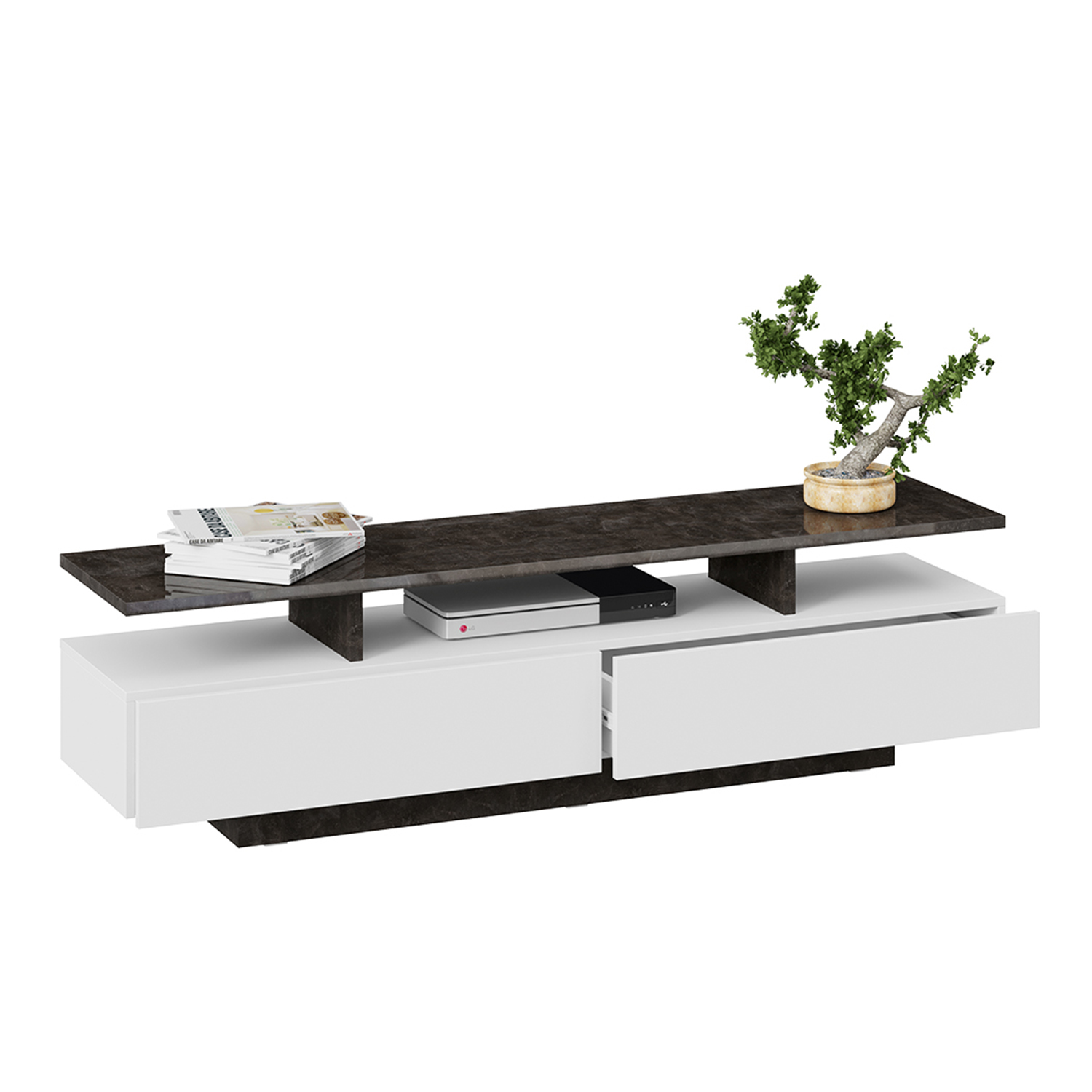 Тумба под ТВ 1600*426*386 Белый/Ателье темн.глянец Монтана ТриЯ*1