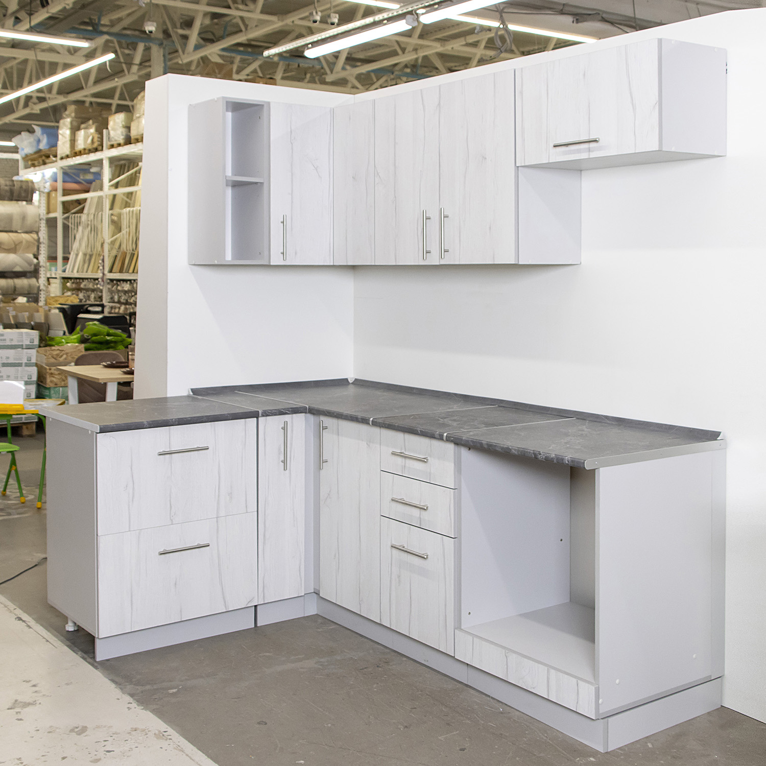 Шкаф напольный 600х850х600 мм BROZEX-WOOD Camellia, с двумя ящиками, серый / юта