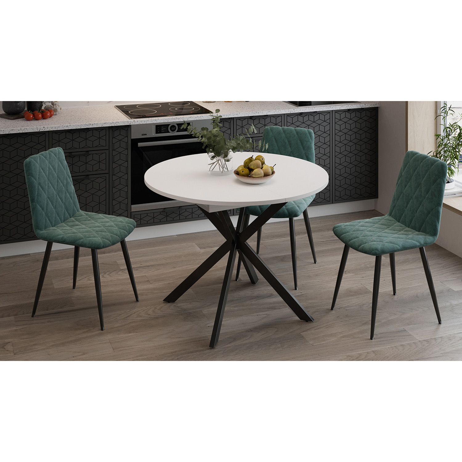 Стол обеденный круглый раздв.Мэдисон d1000(+315)мм h750мм Белый/Черный Муар ТриЯ*1