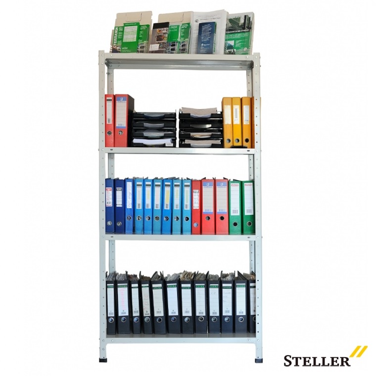Стеллаж металл. "Steller" выс.1,45м, шир.0,7м, гл.0,3м, 4полки (мах нагр.на полку 100кг), Серый *1