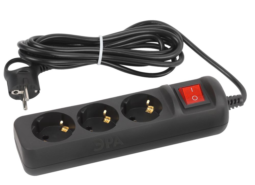 Удлинитель 3 розетки 5м с/з выкл. ПВС 3*0,75мм2 10А мощ. нагр 2200Вт ЧЕРНЫЙ ЭРА UX-3es-5m-B *1/5/10 Удлинитель 3 розетки 5м с/з выкл. ПВС 3*0,75мм2 10А мощ. нагр 2200Вт ЧЕРНЫЙ ЭРА UX-3es-5m-B *1/5/10