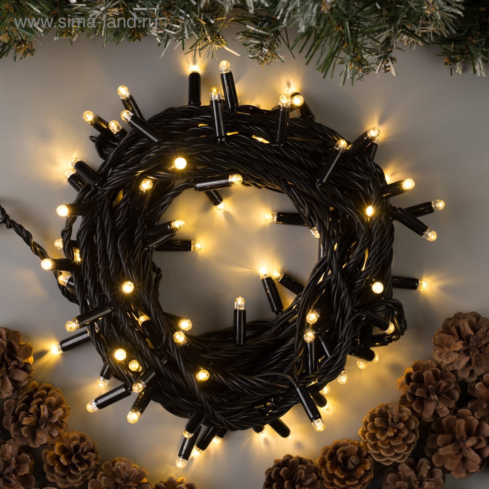 Гирлянда «Нить» Luazon Lighting, 10 м, мерцание, теплый белый, 100 LED, IP65, 220 В, черный провод