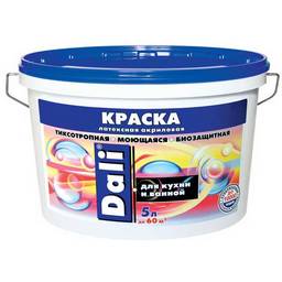 Краска акриловая 5 л для кухни и ванной DALI, бесцветная база С, глубокоматовая, влагостойкая