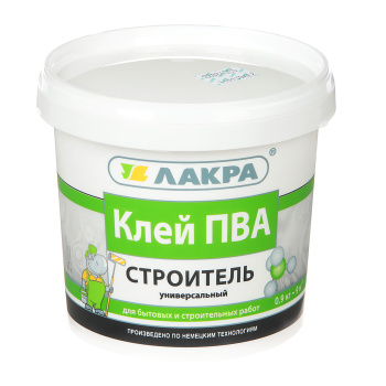 Клей ПВА Лакра "Строитель", 0.9 кг, универсальный Клей ПВА Лакра "Строитель", 0.9 кг, универсальный