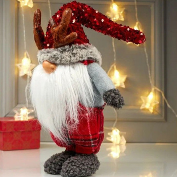 Кукла интерьерная "Дедушка в колпаке с пайетками и рожками" 48х17х12 см 4822657