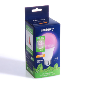 Фитолампа светодиодная Smartbuy, Е27, груша A60, 13 Вт Фитолампа светодиодная Smartbuy, Е27, груша A60, 13 Вт