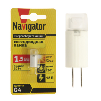 Лампа светодиодная Navigator, G4, капсула, 12 В, 1.5 Вт, 100 Лм, теплый белый свет