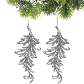 Подвеска "Волшебное перо" 10 см (набор 2 шт), серебро