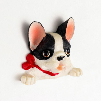 Сувенир полистоун на включатель "Французский бульдог, красный бант" бело-чёрный 3х7.5х7.5см 6622534