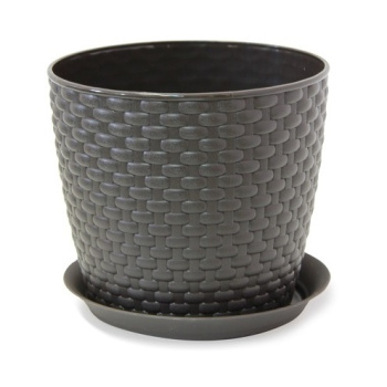 Кашпо пластм. "Ротанг" 2,0л д.15,5см с поддоном Коричневый М3081 ("М-Пластика") *1/26