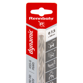 Сверло по металлу 7,50*109/69мм HSS-G P6M5 (1шт) блистер арт.675075 DYNAMIC RENNBOHR *10/40/320