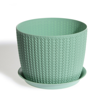 Кашпо пластм. "Вязание" 1,9л д.155мм с поддоном Фисташковый М3120 ("М-Пластика") *1/20
