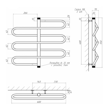 Полотенцесушитель Вираж 2 550х600 Ø1"(25мм) 5 полокTERMAX *1
