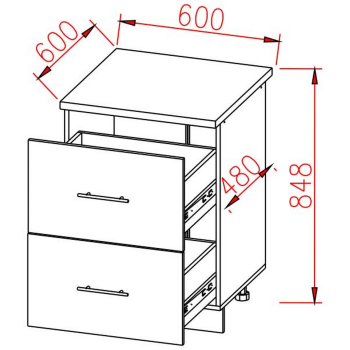 Шкаф напольный 600х850х600 мм BROZEX-WOOD Lux, с двумя ящиками Шкаф напольный 600х850х600 мм BROZEX-WOOD Lux, с двумя ящиками