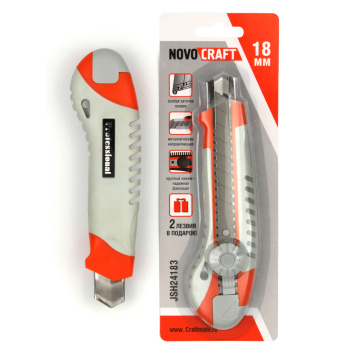 Нож строительный 18мм корпус двухкомпонентный направл.металл (3лезвия) JSH24183 NovoCRAFT *1/12/144