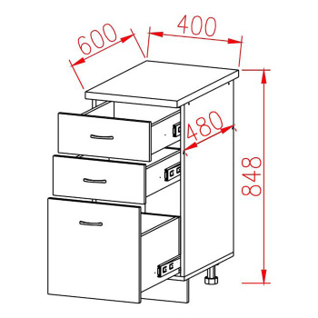 Шкаф напольный 400х850х600 мм BROZEX-WOOD Next, с тремя ящиками, графит