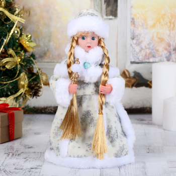 Снегурочка  "Белая шубка"  31 см, с посохом и синей пуговкой   3555390