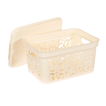 Корзина для хранения пластм. "Leaves" 274х197х140мм с Крышкой 5,5л Молочный 836 ("Полимербыт")*1/18