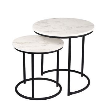 Стол журнальный МАТРЕШКА комплект столешниц 2 шт.ЛДСП Белый мрамор+Подстолье труба КРУГЛАЯ ЧЕРНАЯ*1