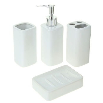 Набор дванной Джун белый 4 предмета (мыльница. дозатор для мыла, 2 стакана) 1580150