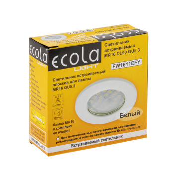 Светильник встраиваемый MR16 DL90 GU5.3 Ecola плоский Белый FW1611EFY *10/200 Светильник встраиваемый MR16 DL90 GU5.3 Ecola плоский Белый FW1611EFY *10/200