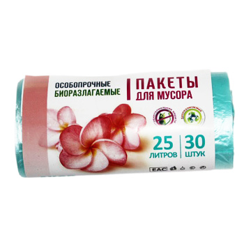 Мешки для мусора 25л*30шт Биоразлаг.,Особопрочн.(толщ.7мкм) "Антибак+Био" арт.205-101 (Акор)