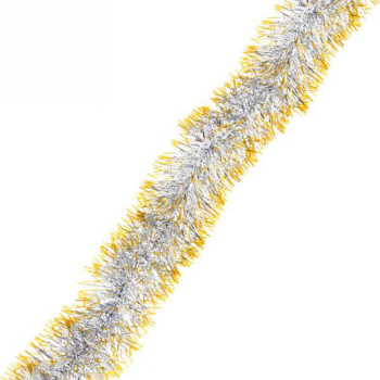 Мишура новогодняя 2 м, 7 см, "Вспышки карнавала", золото/серебро