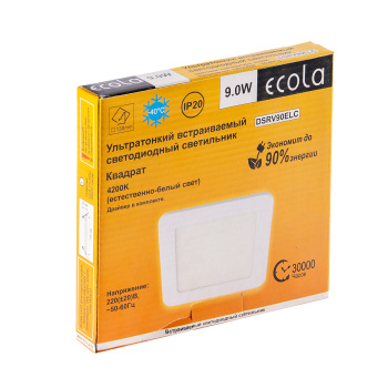 Светильник встраив. Ecola Квадрат даунлайт с драйвером 9W 4.2K 145*145*20 DSRV90ELC *10/30 Светильник встраив. Ecola Квадрат даунлайт с драйвером 9W 4.2K 145*145*20 DSRV90ELC *10/30