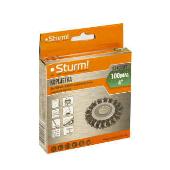Щетка-насадка "колесо" для УШМ 100 мм радиальн. STURM стальн.вит.пров. (арт. 5240701) *1/60