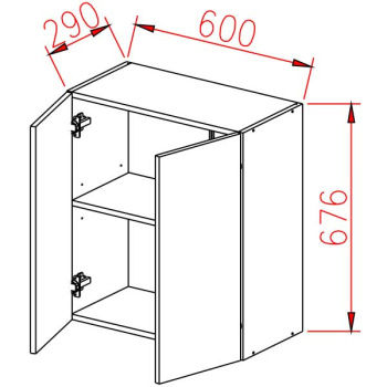 Шкаф навесной 600х676х290 мм BROZEX-WOOD Серый лед, с двумя дверцами, серый / графит