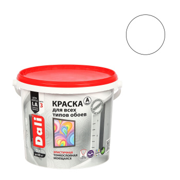 Краска акриловая 5 л для обоев DALI, белая база А, матовая, моющаяся