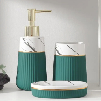 Набор для ванной Grace 3 предмета (дозатор для мыла, стакан, мыльницы), цвет мраморзеленый 7500331