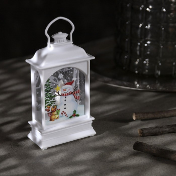 Фигура светодиодная "Фонарь белый с 1 свечой, Снеговик", 13х7х3.5 см, AG13х3, Т/БЕЛЫЙ 4843936