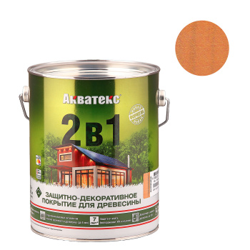 Защитно-декоративное покрытие 2.7 л для древесины АКВАТЕКС 2 в 1, алкидное, калужница