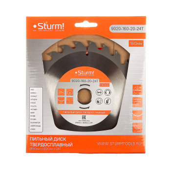 Диск пильный 160*20,0мм 24 зубьев по дереву (9020-160х20х24Т) Sturm *1/50