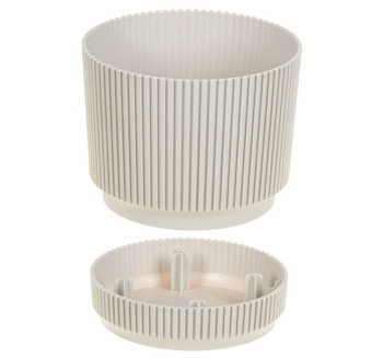 Кашпо пластм. "Стрип" 0,6л d верха 110мм h100мм с поддоном Кремовый М3245 ("М-Пластика") *1/18