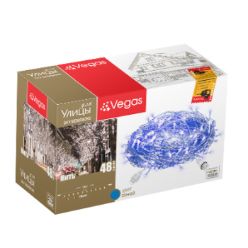 Гирлянда Нить, VEGAS, 5 м, 48 лампп, синий, 24 В, прозрачный провод