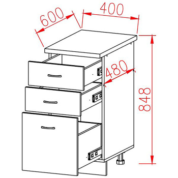 Шкаф напольный 400х850х600 мм BROZEX-WOOD Серый лед, с тремя ящиками, серый / графит Шкаф напольный 400х850х600 мм BROZEX-WOOD Серый лед, с тремя ящиками, серый / графит