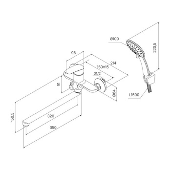 Смеситель для ванны Milardo Rora RORSB00M10, длинный излив, однорычажный, с лейкой Смеситель для ванны Milardo Rora RORSB00M10, длинный излив, однорычажный, с лейкой