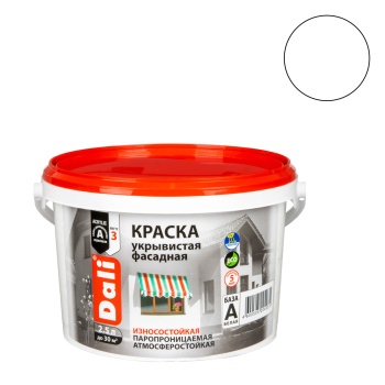 Краска акриловая 2.5 л фасадная DALI, белая база А, глубокоматовая, укрывистая