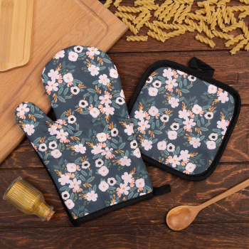 Набор прихваток Цветочки варежка-прихватка 24х18см, прихватка 17х17см 100%п/э Доляна *1