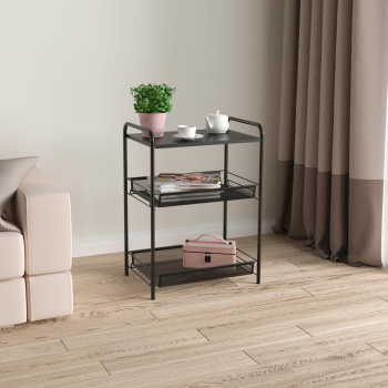 яяяЭтажерка металл. "Ладья33С" 3-х ур.-2 корз.+Полка 610х450х300мм, полим.покр.Черн. Э557Ч *1